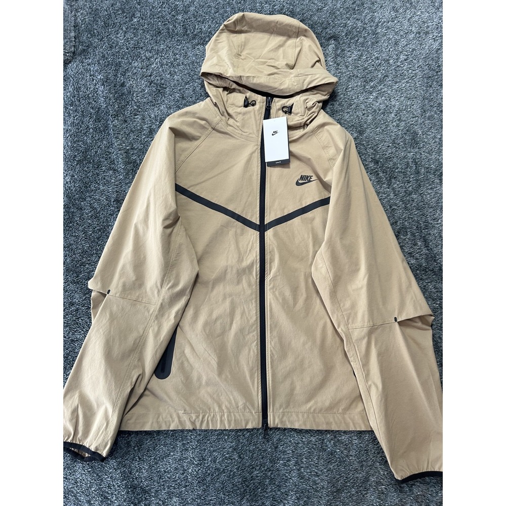 Nike Mens Size M Beige Tech Woven Full Zip Long Sleeve Hooded Jacket - Picture 1 of 4